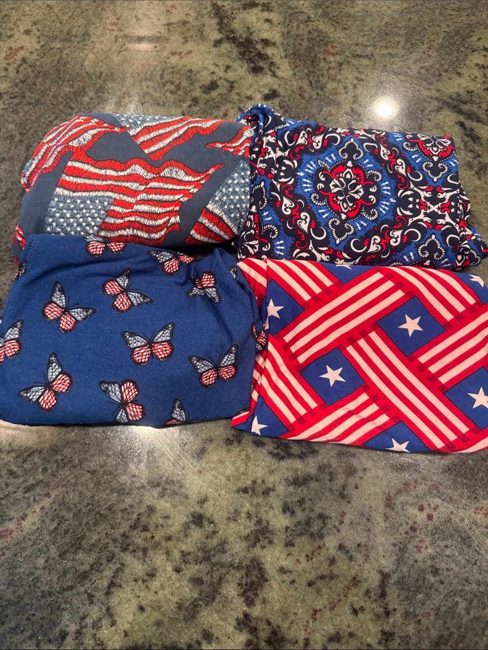 Patriotic & Blue Patterned Fabric Bundle - Stars, Butterflies, Paisley